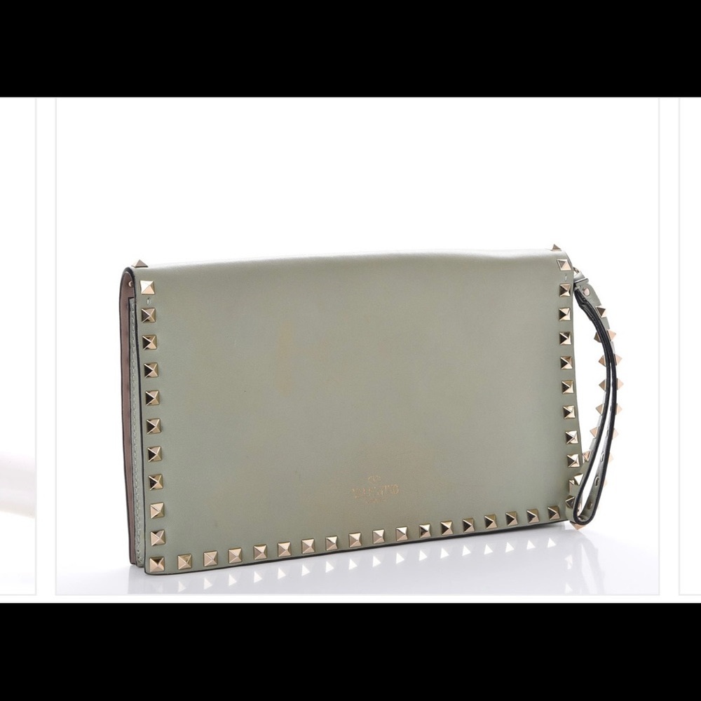 Valentino green rock stud clutch